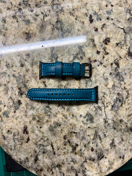Aqua Full Grain Veg Tanned Leather - Apple Watch Strap (Ready to Ship)