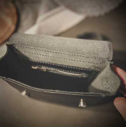 Black with Blue Thread ‘Maverick’ Full Grain Leather Crossbody Bag