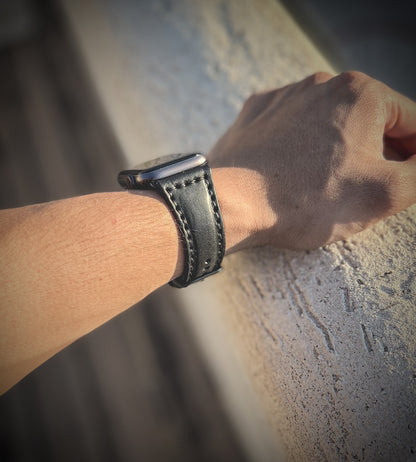 Black Apple Watch Full Grain Leather Straps