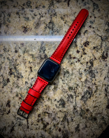 Crimson Full Grain Veg Tanned Leather - Apple Watch Strap (Ready to Ship)