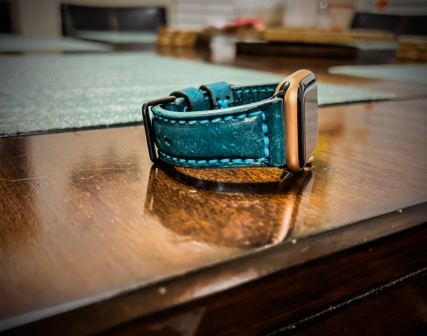 Aqua Full Grain Veg Tanned Leather - Apple Watch Strap (Ready to Ship)