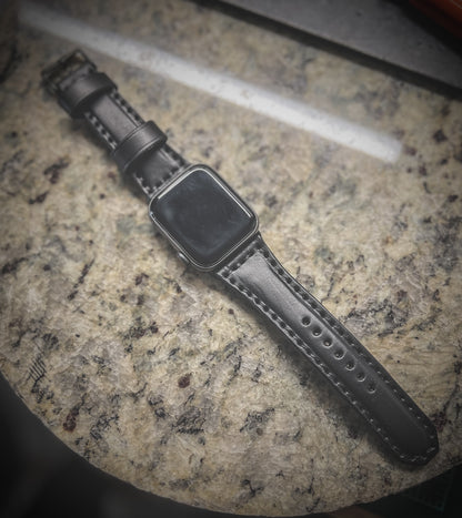 Black Apple Watch Full Grain Leather Straps